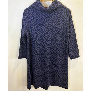 Retro Blue Cowl Neck Shift Dress with Leopard Print -  Taylor Boe - Size Med